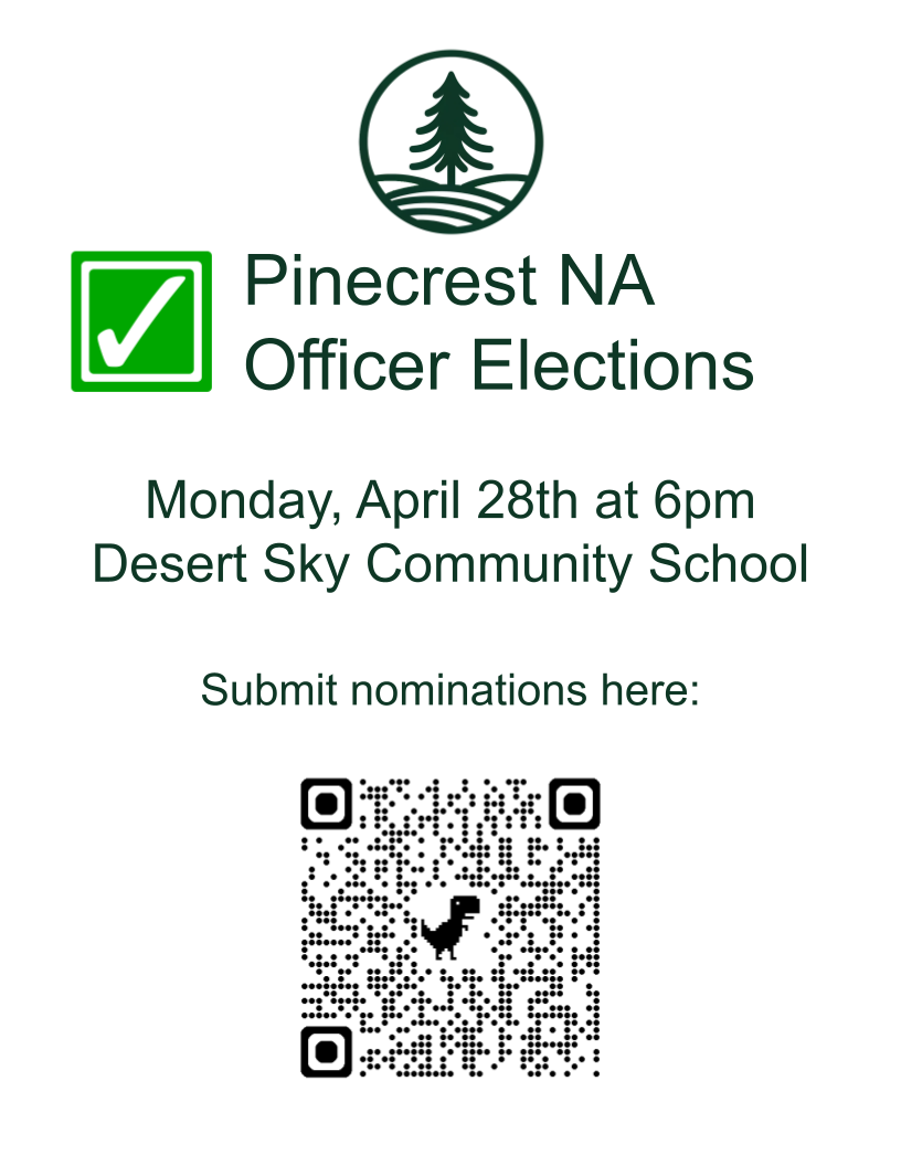 Flyer for 2025 Pinecrest NA officer elections.